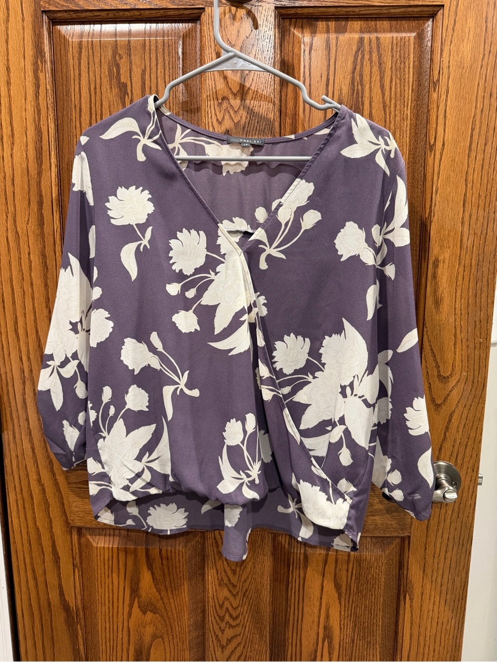 West Kei Purple Floral Wrap-Style Blouse